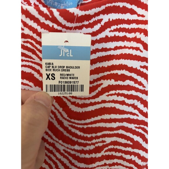 J Mclaughlin Red & White Kasia Ruched Dress Size XS Cap‎ Sleeves Nwt - Picture 3 of 8